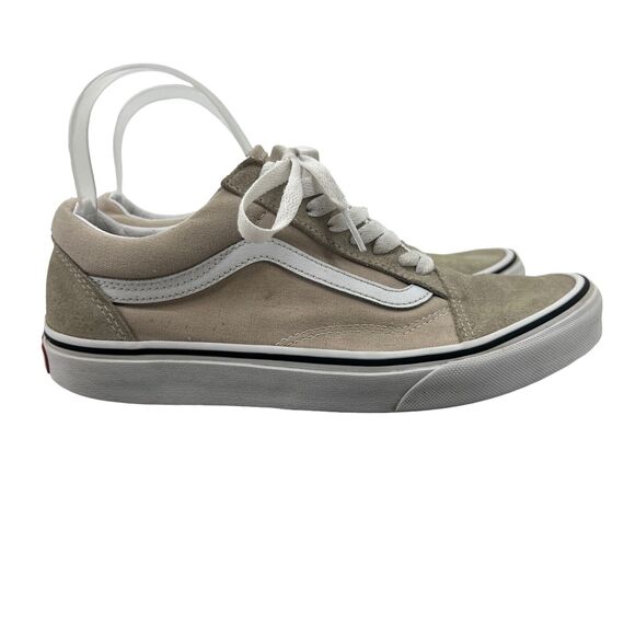 Vans Women 8.5 Sneakers Beige Suede Canvas Low Top Skateboarding Old Skool Shoe - Picture 1 of 12